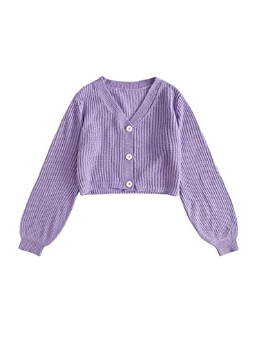 Makemechic Women's Casual V Neck Button Up Long Sleeve Cropped Cardigan Sweater Purple Solid M #TOP13