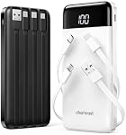 Charmast Chargeurs portatifs avec câbles intégrés, Chargeur portable Banque de puissance avec câbles incorporés, Pack de batterie de voyage pour iPhone Samsung Pixel LG Moto iPad(Noir+Blanc)