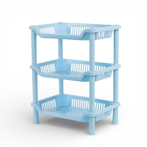 Pincho Estante Auxiliar Verdulero Cocina, Mueble Auxiliar De Cocina, Estanteria con 3 Niveles Plegable, Carro Almacenaje Blanco- 3 Bandejas (Azul)