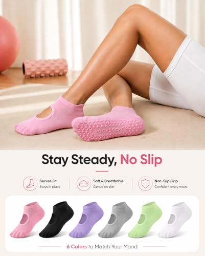 ALLIVE Non Slip Yoga Socks for Women, 3 Pairs Bamboo Fiber Soft Breathable Pilates Socks with Non Slip for Yoga, Barre, Studio, or Home Use — view 6