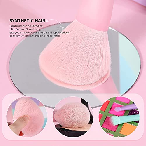 Docolor Eyelash Curler Kit With 17 Pcs Colourful Makeup Brush Set Premium Gift Synthetic Kabuki Foundation Blending Face Powder Blush Concealers Eyeshadow Rainbow Make Up Brush Set #TOP5