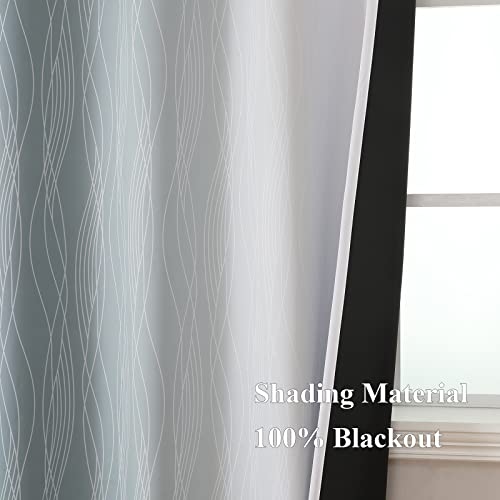 Estelar Textiler Stone Blue and Greyish White Ombre Blackout Curtains 54 Inch Length 2 Panels, Full Room Darkening Drapes for Kitchen, Thermal Insulated Grommet Short Curtains for Bedroom,42Wx54L