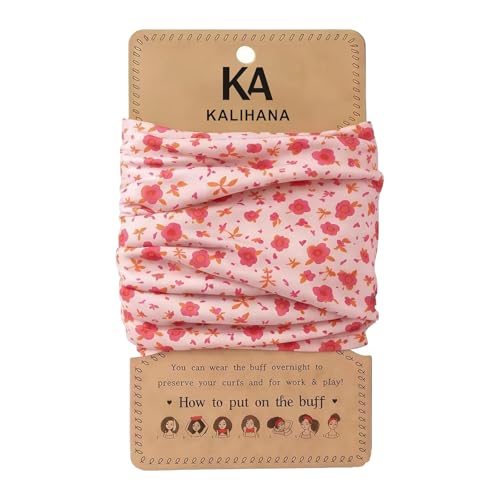 KALIHANA Pineapple Hair Wrap for Curly Hair - Sleep & Travel Scarf Anti-Frizz Stretch Bonnet Stay-Put for Thick Hair (Flower)