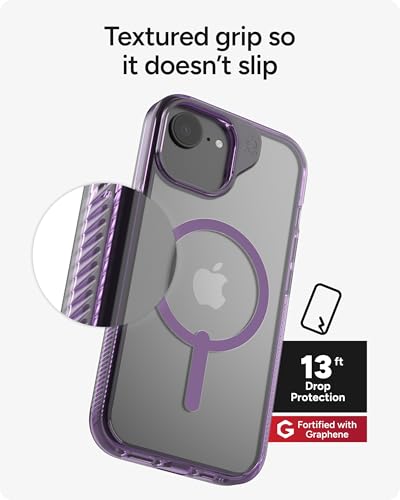 Image of ZAGG Santa Cruz Snap Case for iPhone 17e / 16e / 15 /14 / 13-13ft Drop Protection, Wireless Charging Compatible, Graphene Strength, 70% Recycled Material, Anti-Scratch, Clear, Hyacinth Purple