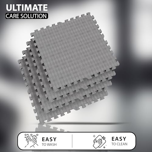 Image of EASY HOME Interlocking Floor Gym Mats for Home and Living Room, Rubber Floor Workout Mat for Exercise, Super Absorbent EVA Foam Mat- 60x60cm - 25mm Thickness, Grey (4 Tiles - 16Sqft)