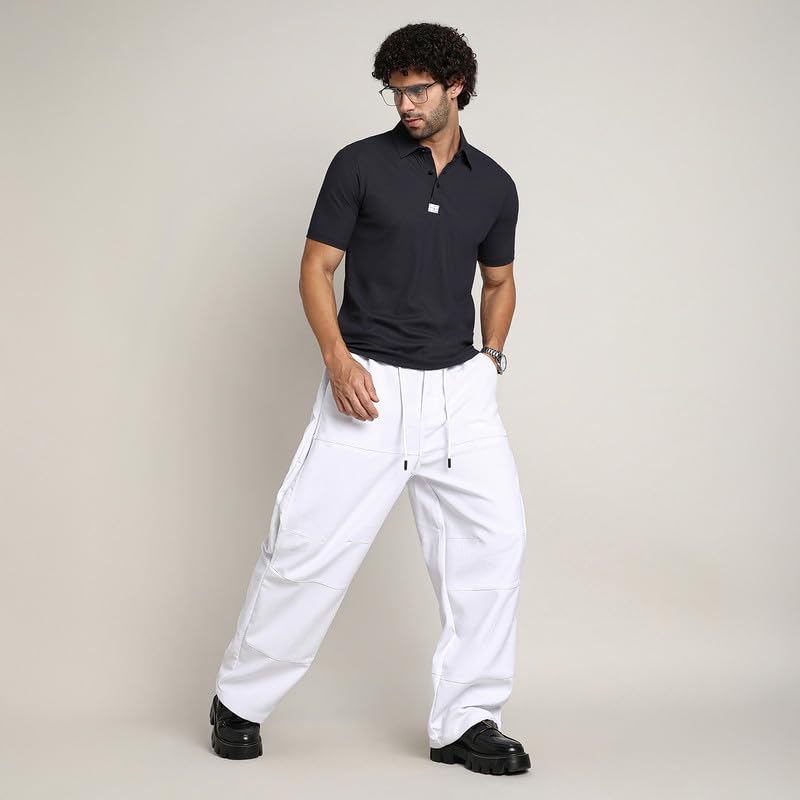 Image of CAHOOT Men's Cargo Trousers for Casual Wear | Mid-Rise | Relaxed Fit | Button Closure | Cargo Pants Crafted with Comfort Fit for Everyday Wear