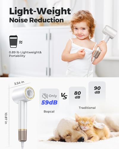 Image of Bopcal Ionic Hair Dryer, 160000 RPM Brushless Motor, Smart Thermo-Control, Negative Ion Fast Drying, Quiet Lightweight Blow Dryer, Cold Air & 4 Heat Settings, for Home Travel Salon