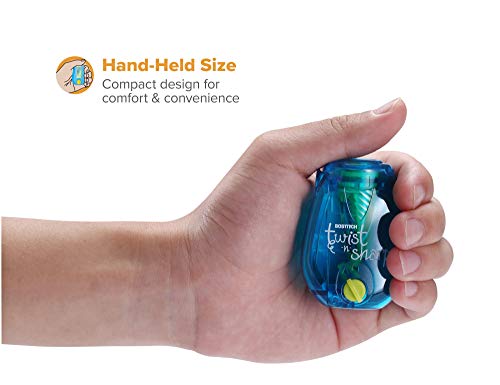 Image of Bostitch Office Pencil Sharpener, Manual, Twist-n-Sharp with Shavings Tray, Kids, Boys, Girls, Colored Pencils, 3-Pack, Lime Green, Blue and Red