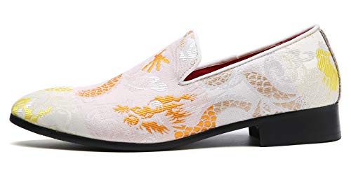 Santimon Mens Penny Loafers Embroidery Casual Slip On Driving Wedding Prom Shoes Moccasins Smoking Slipper2