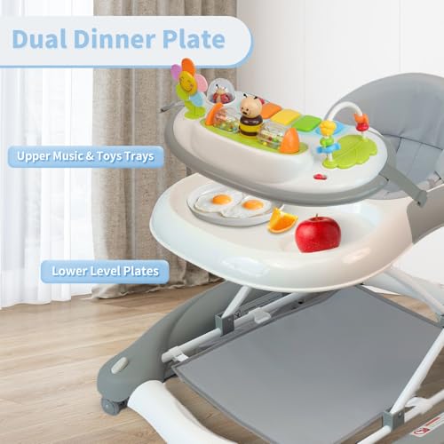 5 in 1 Baby Walker, Music and Lights Walker for Baby Boy Girls 6-12 Months, Foldable Baby Walkers with Wheels and Bouncer Combo Portable, Toddler Infant Walker with Adjustable Height - Image 6
