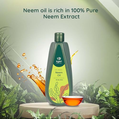 Image of Kyari Neem Oil for Plants 500 ml - Cold-Pressed Organic Neem Oil Spray Concentrate, Natural Pesticide for Plants - Plant Protection Spray for Insects & Mites - 100% Natural