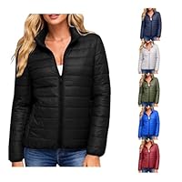 Womens Puffer Jackets Lightweight Winter Warm Puffy Coat Zipper Quilted Padded Outerwear Stand Collar down Jacket