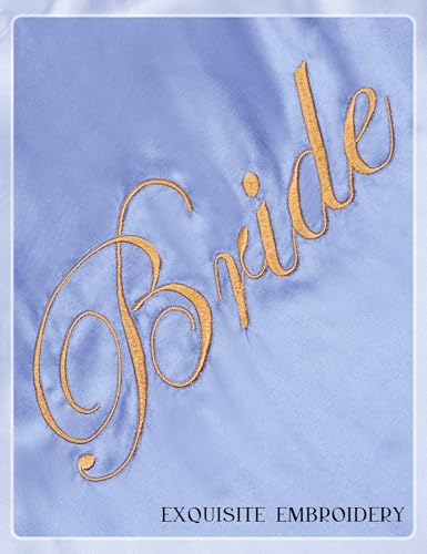 Image of EPLAZA Bride Robe for Wedding Day Set Bridal Robe Lace Trim Silky Embroidery Satin Kimono for Bridal Party