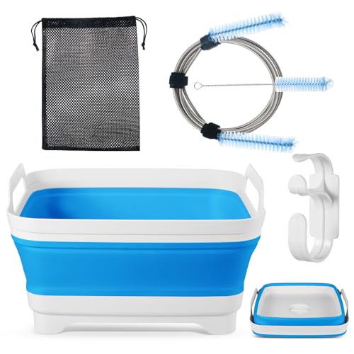 CPAP Cleaning Kit with Collapsible Wash Basin (2.4 Gal / 9 L) Long Hose Brush & Mask Brush Drying Hook Mesh Storage Bag; Fits 22 mm Standard & 15 mm Slim Tubes (Basic)