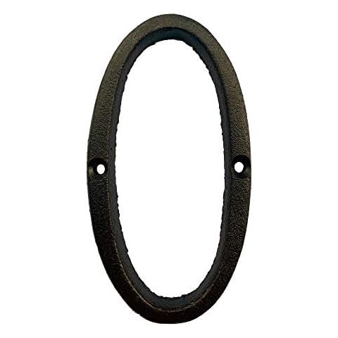 BetLight 5.5 Inch High Cast Iron House Number, Solid Home Address Numbers, Elegant Black Brown Finished, Easy Install With Matching Screws, Number 0 Cover