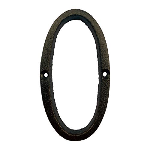 5.5 Inch High Cast Iron House Number, Solid Home Address Numbers, Elegant Black Brown Finished, Easy Install With Matching Screws, Number 0 #TOP2