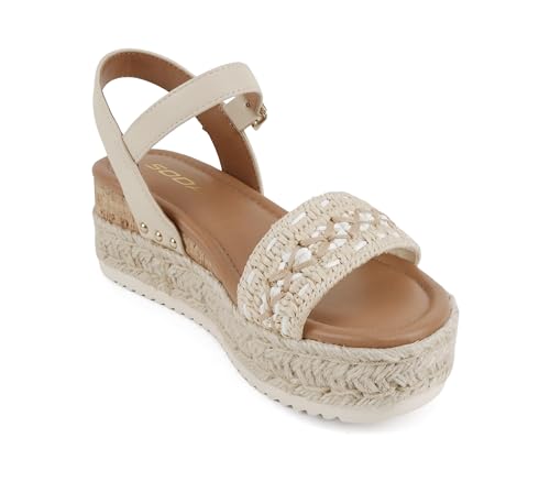Soda “Seeds” ~ Women Round Toe Raffia Stitch Espadrille Wedge Sandals4