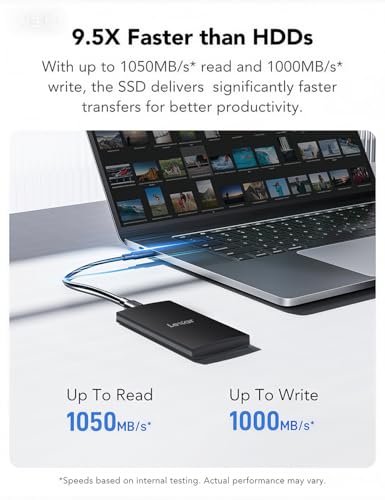 Image of Lexar Portable SSD External 1TB, USB 3.2 Gen 2, PSSD Up to 1050MB /s Read & 1000MB /s Write, External Solid State Drive Compatible with iPhone 17 /16 /15 Series /Mac /PS5 /XBOX /Laptop /PC, Black