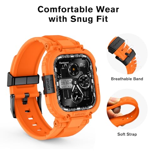 Image of amBand Bands Case Compatible with Apple Watch Series 11 /10 46mm for Men, M1 Sport Rugged Heavy Duty Cover Tactical Strap Military Grade Protective Bumper Protector for iWatch 46 mm Men, Orange