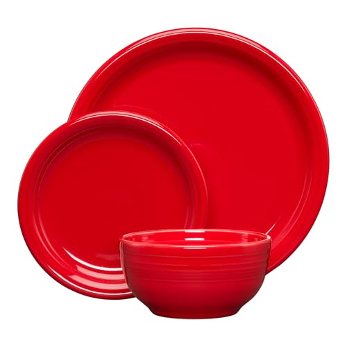 Fiesta® Bistro Coupe 3-Piece Dinnerware Set – Durable Ceramic, Lead-Safe, Dishwasher/Microwave/Oven Safe – Made in USA Dinnerware - Scarlet