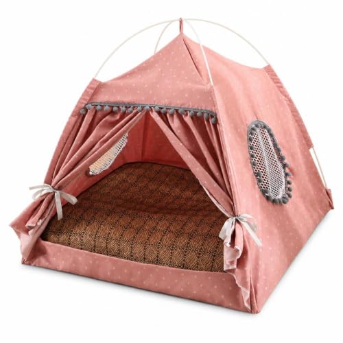 Cama cueva para mascotas color rosa con alfombrilla refrescante 2