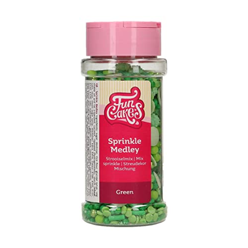 FunCakes Sprinkle Medley Verde: Cake Sprinkles, gran sabor, perfecto para la decoración de tartas, mezcla para espolvorear. 65 g.
