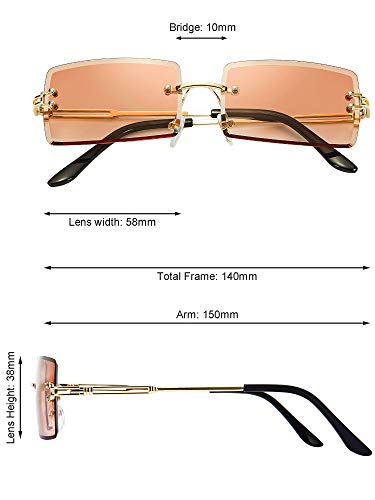 Weewooday 3 Pairs Rimless Rectangle Sunglasses Tinted Frameless Eyewear Vintage Transparent Rectangle Y2K Glasses For Women Men #TOP1