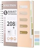 FLYING EAGLE Small Spiral Notebook 5 Subject Notebook Wide Ruled with Dividers Tabs Waterproof Plastic Cover Thick Paper Notebooks for Work School, 7x10 Orange