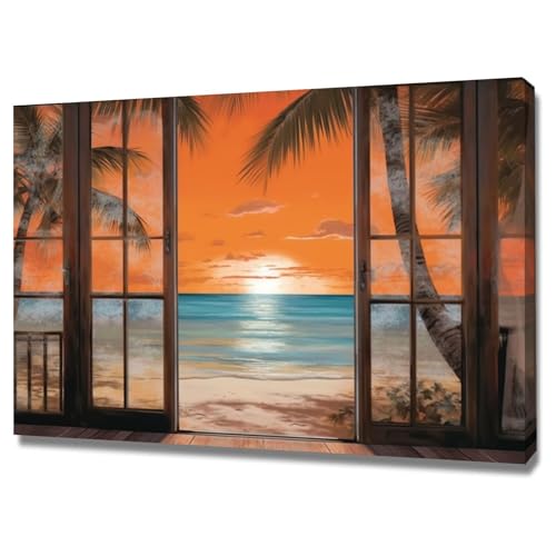 SHYAMIC 海絵 アート海 自然風景, ビーチハウスの夕暮れ 海絵 アートパネル 青い海 ポスター 自然風景 日光 絵画 風景画 壁掛け 風水 玄関 開運 室内装飾 - 70x110cm 額入りの商品画像（Amazon）