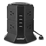 Lanshion 8 Outlet Surge Protector Power Strip with 4 USB Charging Ports 1875W Desktop USB Charging Station with 6.5-Feet Long Power Cord, 1000 Joules,UL Listed (Black)