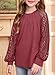 blibean Girl Fall Blouse Semi Formal Lace Loose Long Sleeve Tops Tween Kids Elengant Dressy Tee Shirts Western Solid Party Outfits Clothes Size 10-11 Years Old Red
