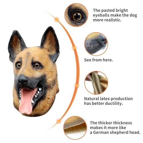 CreepyParty Novelty Halloween Party Latex Animal Dog Head Mask Sounding German Shepherd (Silent)