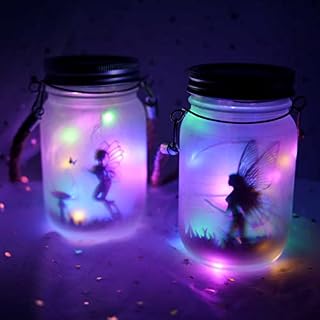 2-Pack Solar Fairy Jar Lights Glass Waterproof Outdoor Lanterns for Garden Gleamingly Hanging Decorations Table Lamp Party Patio Tree Indoor Night Lights Bedroom Anime Gifts for Kids Her Women