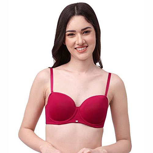 Image of SOIE Women's Padded Strapless Bra | Wired Balconette Multiway Bra with Detachable Transparent Straps | Medium Coverage, No-Slip Silicon Lining
