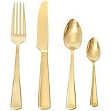 Estilo moderno atractivo con asa de borde cuadrado; mejora las cenas de fiesta y las cenas cotidianas; bonito color dorado; se pueden meter en lavavajillas para un lavado rápido y sencillo