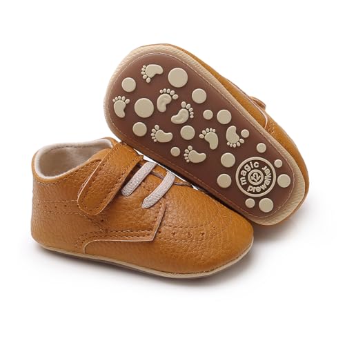 Image of SOFMUO Baby Boys Girls High Top Ankle PU Leather Sneakers Soft Rubber Sole Infant Moccasins Newborn Oxford Loafers Anti-Slip Toddler Wedding Uniform Dress Shoes