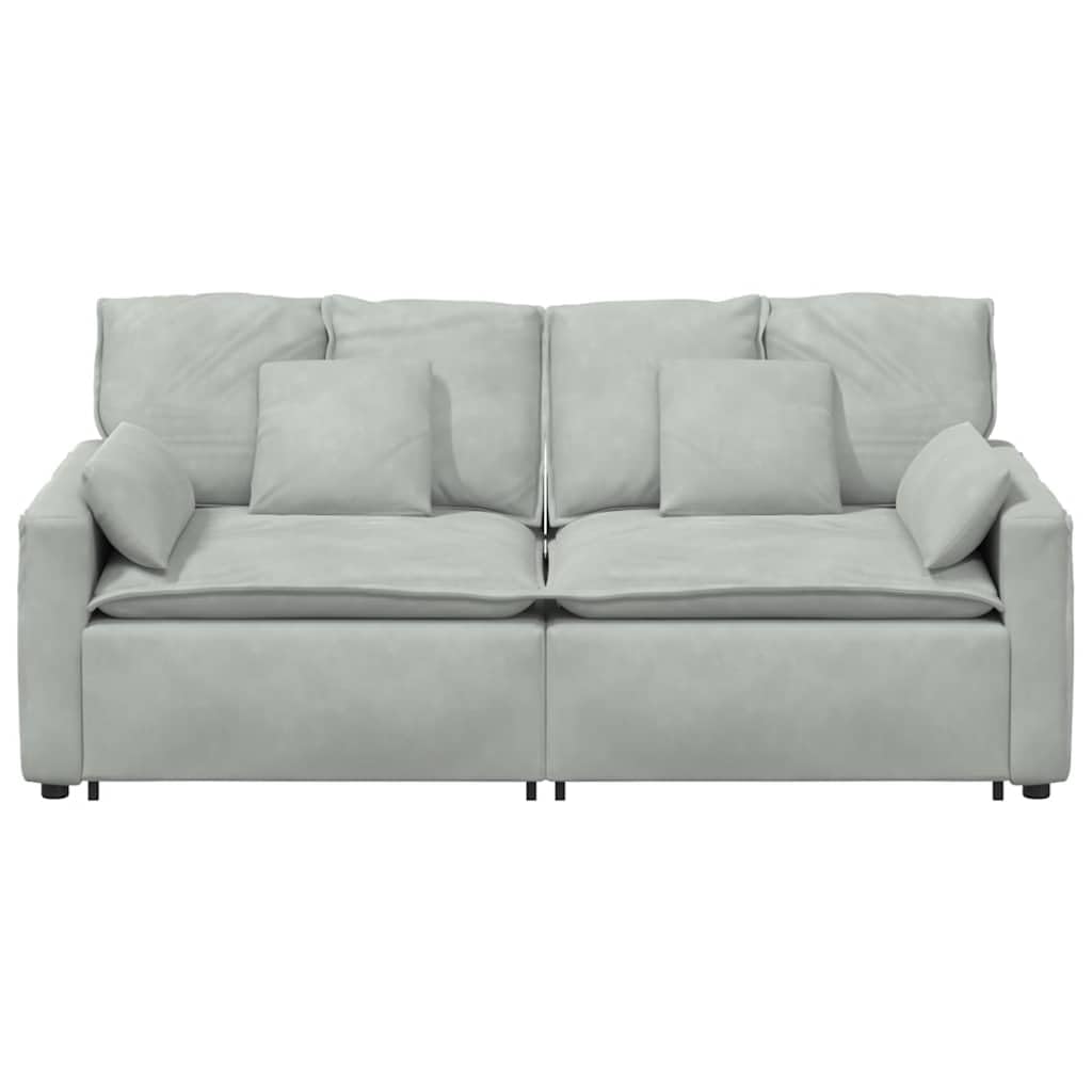 Sofá modular con cojín, tela de terciopelo gris claro, marco de metal, 224 x 105 x 64 cm, elemento acolchado de 2 piezas con reposabrazos para salón, salón, cine en casa, confort