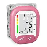 BENECEN Blood Pressure Monitor FDA-Cleared Adjustable Wrist Cuff for Home Use Automatic BP Machine Large Digital LCD Display 199 Memory Batteries Included with Carrying Case, Pink