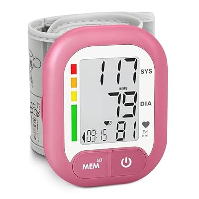 BENECEN Blood Pressure Monitor FDA-Cleared Adjustable Wrist Cuff for Home Use Automatic BP Machine Large Digital LCD Display 199 Memory Batteries Included with Carrying Case, Pink