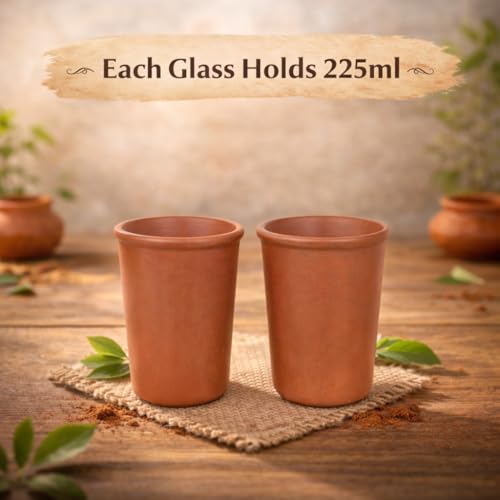 Image of KSI Handcrafted Earthen Clay Kulhad Tea Cup Set of 2 | 225 ml Mitti Chai Cup Mug | Unglazed Terracotta Tea Glass for Chai Coffee Milk | Traditional Kullar Style Drinkware