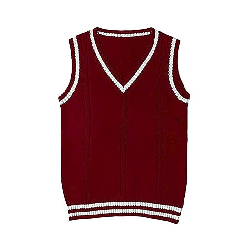 Image of jinghuiyue Women's Stripe Sweater Vest Classic V Neck Cable Knit Vest Sleeveless Pullover Ribbed Tank Tops