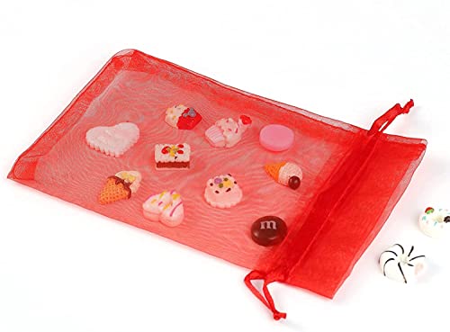 Image of ANZNKU 100PCS Premium Red Organza Bags 5x7 inches Mesh Bags Drawstring, Small Gift Bag for Christmas Easter Wedding Candy Party Favor, Cute Jewelry Pouches