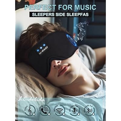 LC-dolida Sleep Headphones, 3D Sleep Mask Bluetooth Wireless Music Eye Mask, Sleeping Headphones for Side Sleepers Sleep Mask with Bluetooth Headphones Ultra-Thin Stereo Speakers Perfect for Sleeping