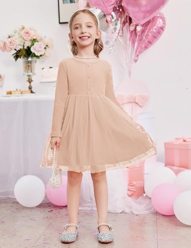 Arshiner Toddler Girls Tutu Dress Long Sleeve Fall Winter Button Front Party Tulle Dresses 2-8Y3