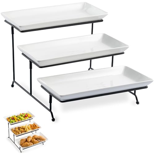 LYEOBOH Tiered Serving Stand and Platters Set Large 3 Tier Serving Stand with Collapsible Sturdier Rack 12 Inches Tier Serving Platter for Party, Display, Dessert, and Cupcake