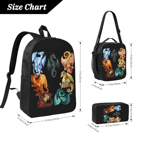 Lunch Bags & Pencil Case & Backpack 3pcs Set Gifts ，Light Wings Of Fire Jade Winglet Dragonets Backpacks Daily Work Laptop Elementary Daypacks Bookbag4