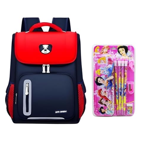 Image of Bear Print Flap School Bag for Boys Girls 6-10 Years Waterproof Lightweight Kids Backpack Large Capacity Student Bag for Books & Padded Straps & Back Support