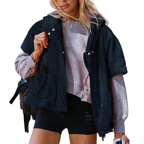Womens Hooded Puffer Vest Sleeveless Full Zip Stand Collar Oversized Puffy Vest Quilted Padded Gilet Coat Outerwear