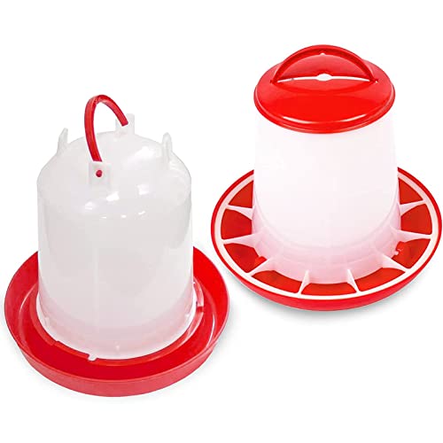 Anjing Set d’Abreuvoir de 2.5 L et Mangeoire de 3Kg,Mangeoire pour poussins, Kit d'abreuvoir, Mangeoire pour volaille, Abreuvoir pour volaille, Rouge et blanc