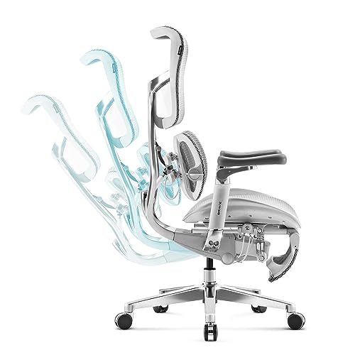 Brave V-Kinetic Sedia da ufficio Poltrona da Scrivania Ergonomica con Poggiapiedi Braccioli 5D Rete Supporto lombare Sedile regolabile Portata fino a 120 kg Grigio - Sedia gaming - Immagine 5